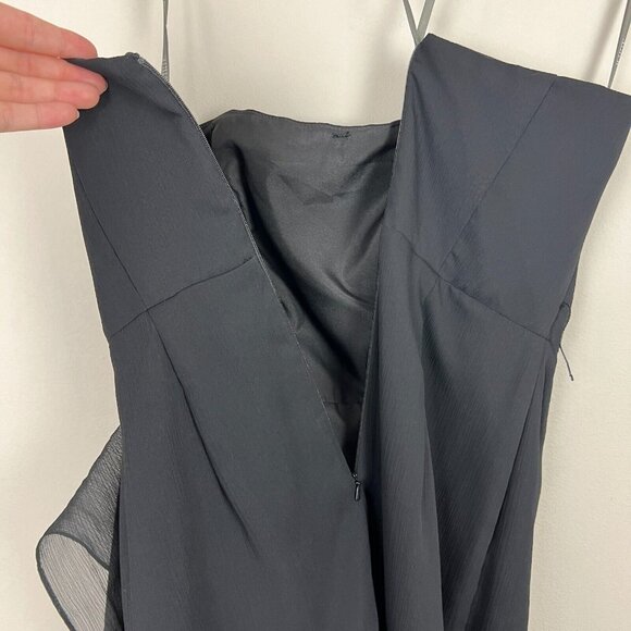 White Vera Wang Dress Womens 8 Black Crinkle Chiffon Trumpet Hem Strapless Gown‎ - Picture 11 of 15